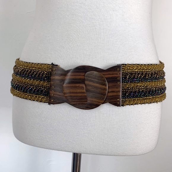 Vintage Accessories - Vintage Women Fully Beaded Stretch Waist Belt L XL